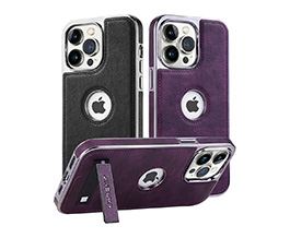 适用iPhone电镀商务皮套隐形支架防摔保护套